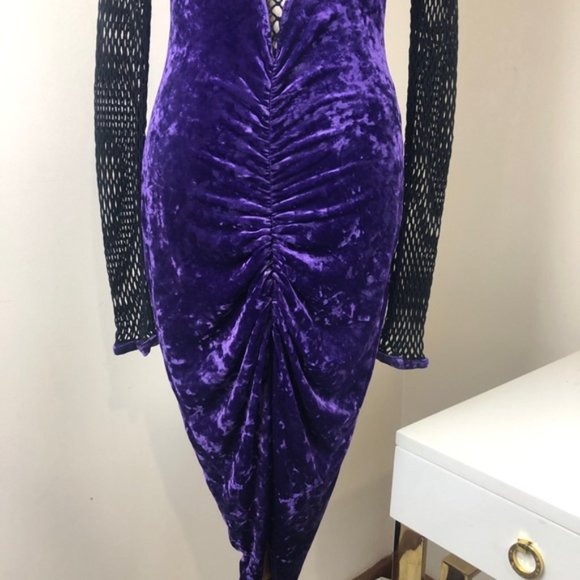 Vintage Purple Shreath Dress size 10/ 12 Strech Velvet Polyester Open mesh - Picture 10 of 11